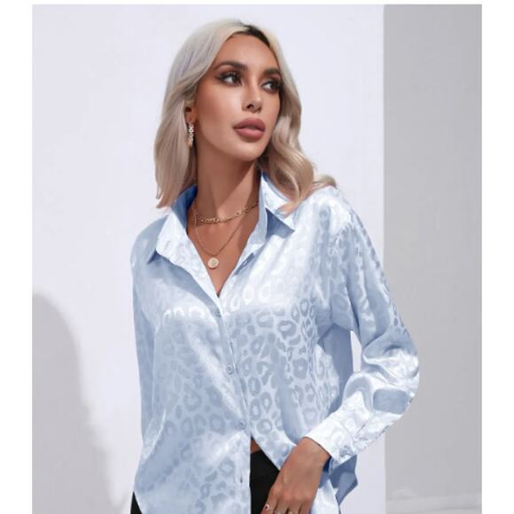 Chicgenes Urban Wind Button Down Print Long Sleeve Blouse   Size Large - Picture 1 of 3